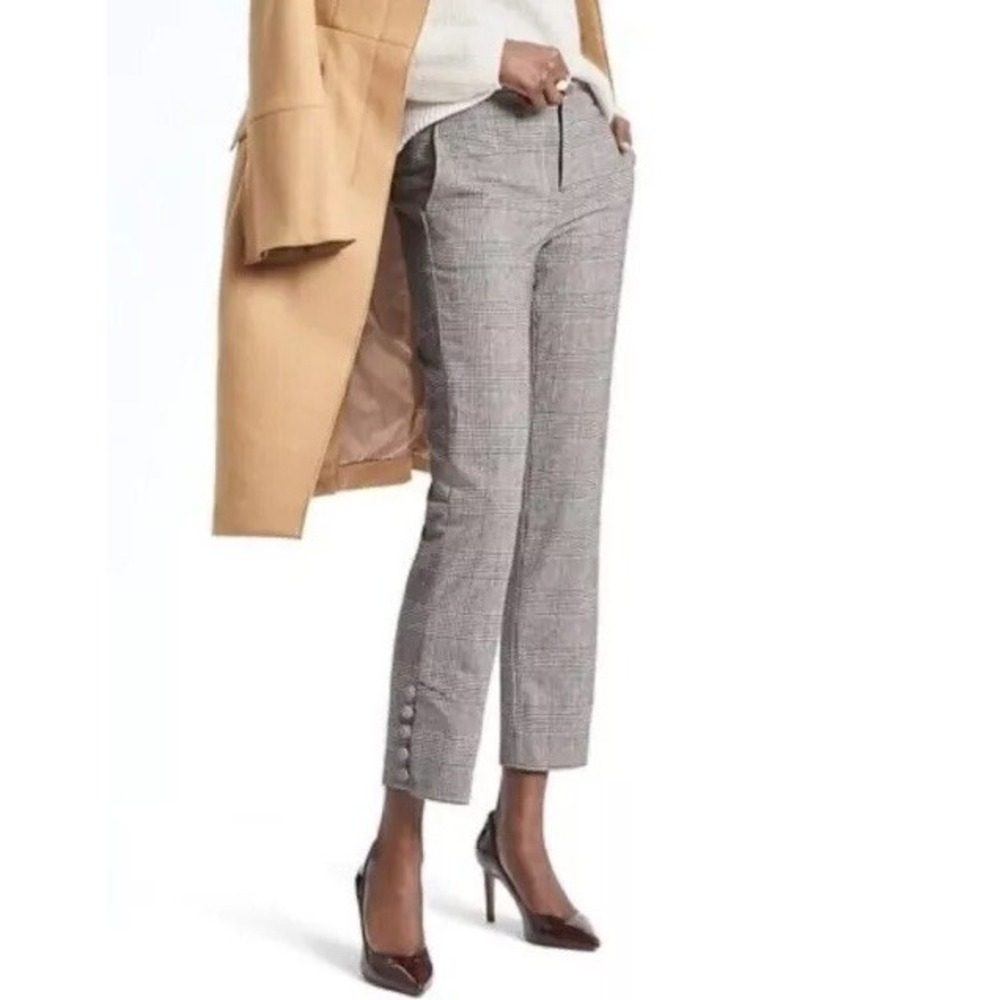 Banana Republic Avery Pants Womens M Plaid Button Hem Italian Yarn Wool-Blend
